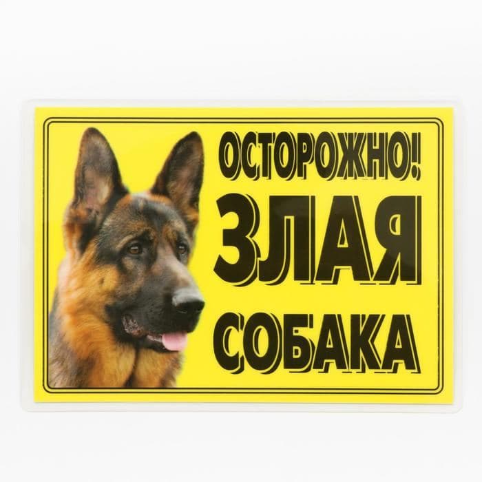 Табличка ламинированная «Осторожно! Злая собака», овчарка — фото 2