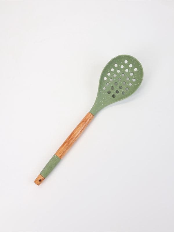 Шумовка кухонная «Олива», 33 см, силикон, дерево, оливковый — фото 2