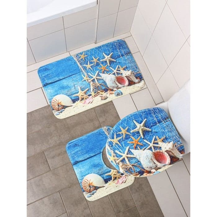 Коврики для ванной и туалета Доляна «Ракушки», 3 шт., 37×45 см, 37×45 см, 45×75 см — фото 3
