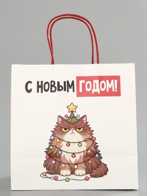 Пакет подарочный крафт «С Новым годом», котик, 22×22×11 см — фото 4