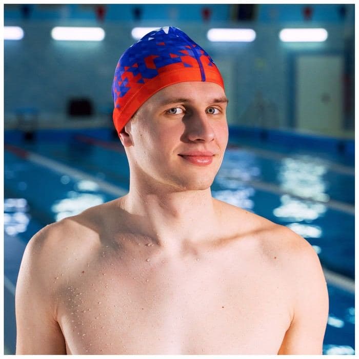 Шапочка для плавания взрослая ONLYTOP Swim, тканевая, обхват 54-60 см, триколор — фото 3