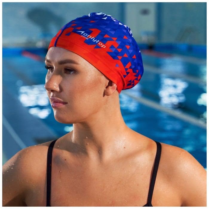 Шапочка для плавания взрослая ONLYTOP Swim, тканевая, обхват 54-60 см, триколор — фото 4
