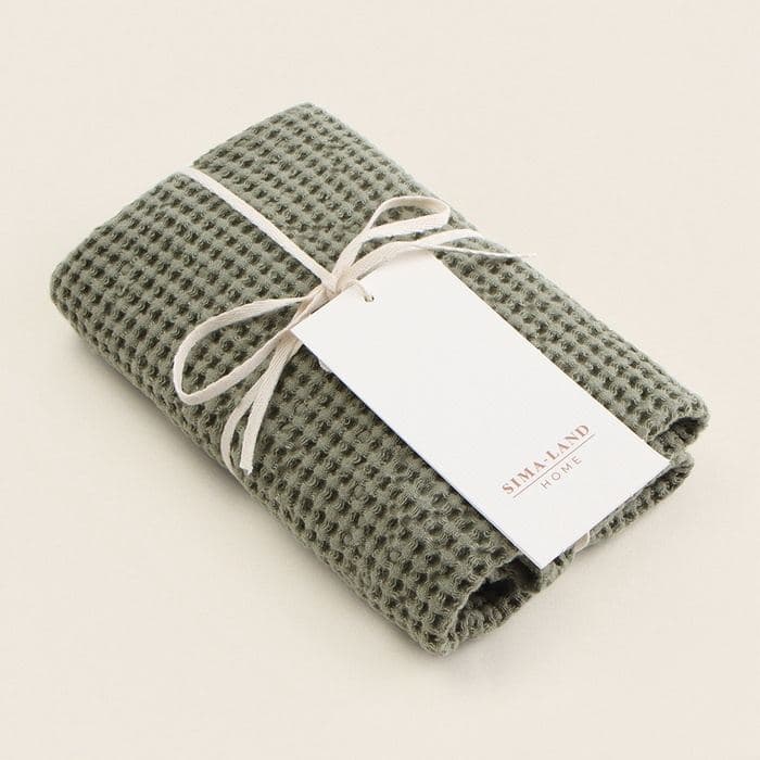 Полотенце вафельное SL HOME: Linen «Олива», оливковое — фото 3