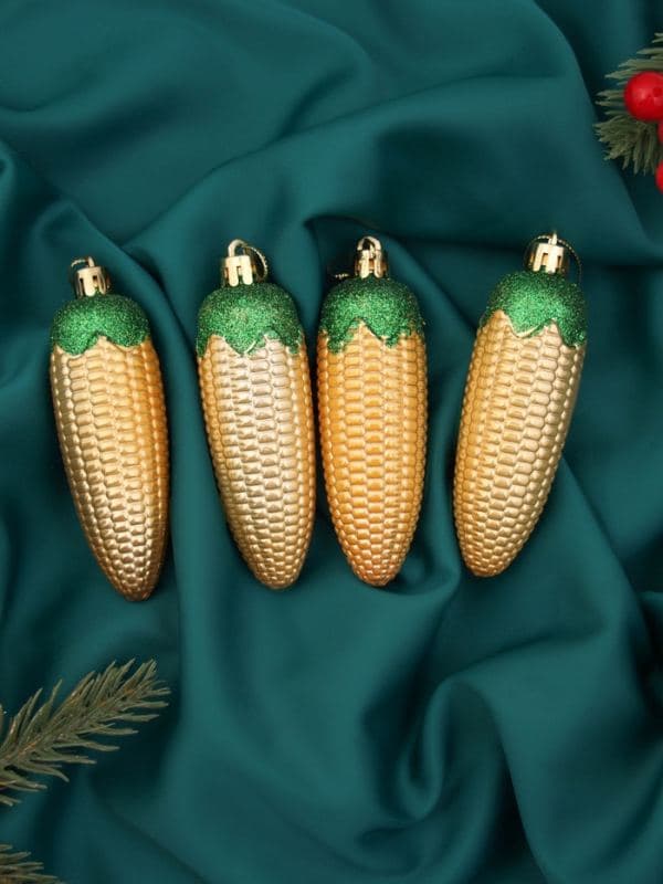 Ёлочные игрушки 4 шт. «Кукуруза» 10×3 см, золото — фото 2