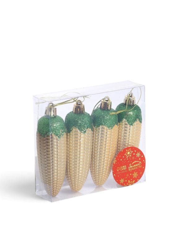 Ёлочные игрушки 4 шт. «Кукуруза» 10×3 см, золото — фото 5
