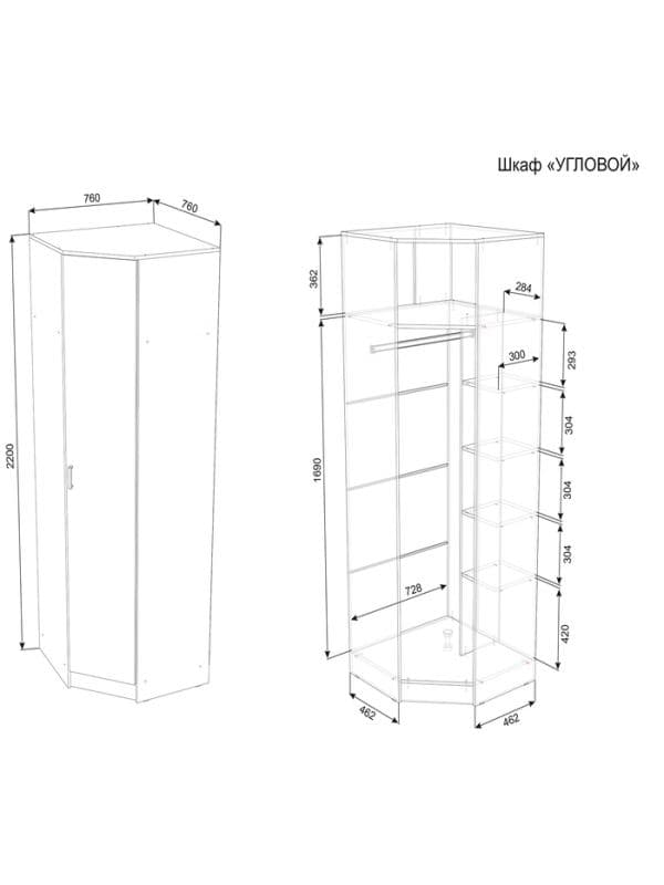 Шкаф угловой «ЭКО», 760(760)×2200×481 мм, цвет графит — фото 5