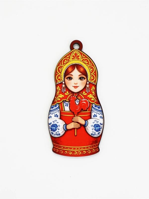 Елочная игрушка деревянная «Матрешка», 48×99 мм — фото 2