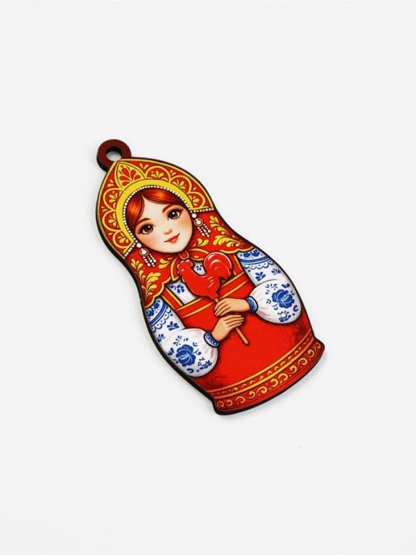 Елочная игрушка деревянная «Матрешка», 48×99 мм — фото 3