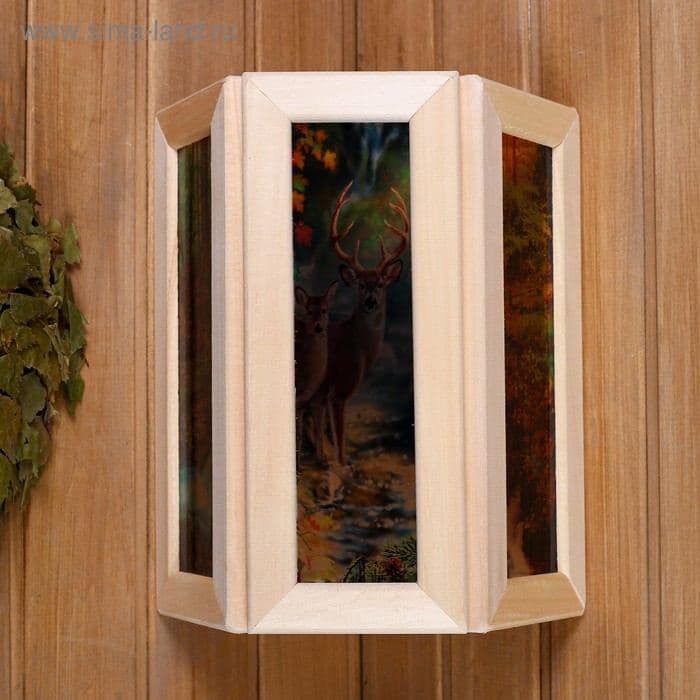 Абажур для бани и сауны «Олени», липа, 33×29×16 см, настенный, со вставками из стекла, «Добропаровъ» — фото 2