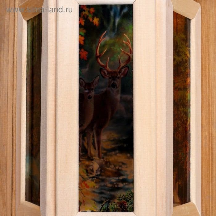 Абажур для бани и сауны «Олени», липа, 33×29×16 см, настенный, со вставками из стекла, «Добропаровъ» — фото 3