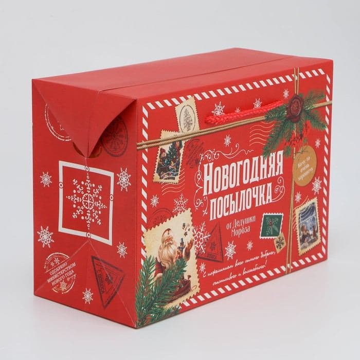 Пакет-коробка подарочный новогодний «Посылочка», 28×20×13 см — фото 2