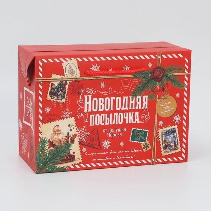 Пакет-коробка подарочный новогодний «Посылочка», 28×20×13 см — фото 3
