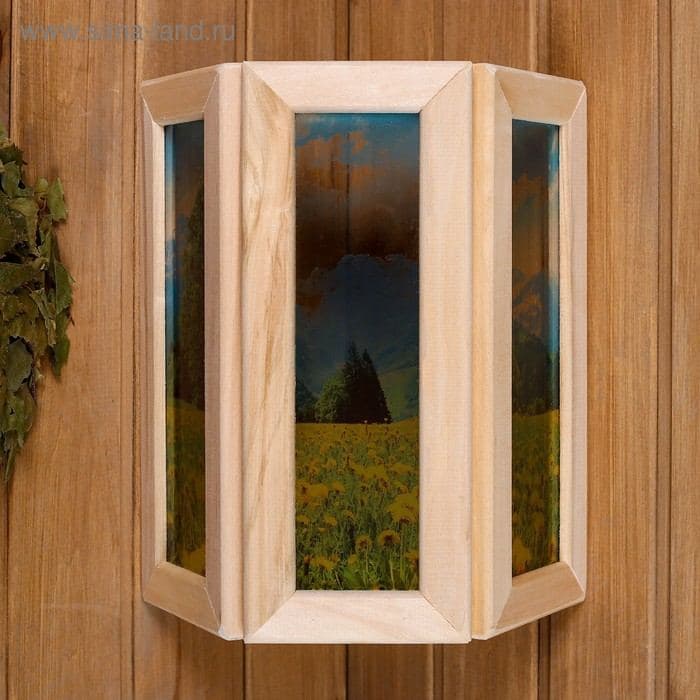 Абажур для бани и сауны «Одуванчики», 33×29×12 см, деревянный, настенный, со стеклом, с УФ-печатью, «Добропаровъ» — фото 2