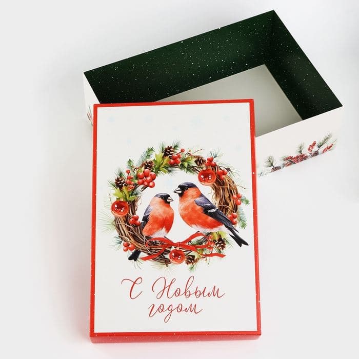 Коробка подарочная новогодняя складная «Снегири», 30×20×9 см — фото 4