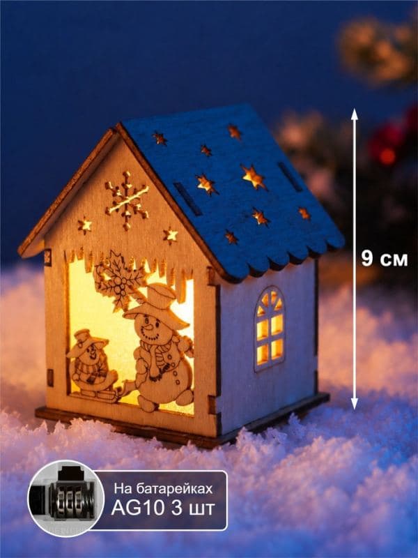 Ёлочная игрушка «Снеговики» 9×6.5 см, подвеска, от батареек AG10×3, свечение тёплое белое — фото 2