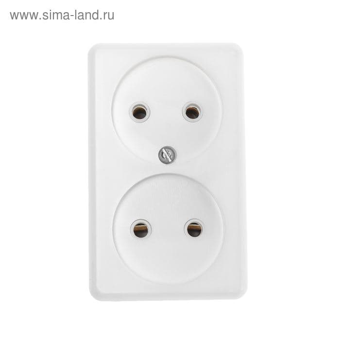 Розетка «Элект» РА 16-008, 16 А, 250 В, двухместная, открытая, белая — фото 3