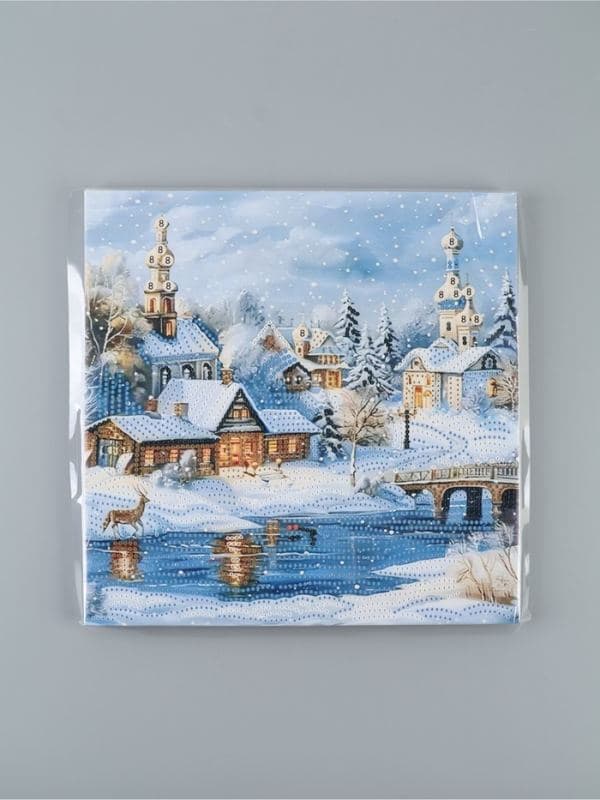 Алмазная мозаика «Зимний город», деревянный подрамник, холст 30×30 см — фото 3