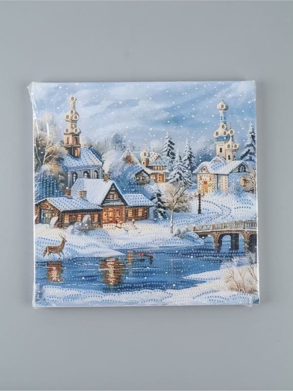 Алмазная мозаика «Зимний город», деревянный подрамник, холст 30×30 см — фото 4