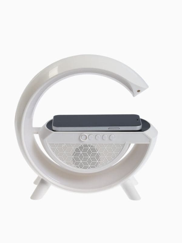 Колонка портативная - ночник, Bluetooth, беспроводная зарядка, часы, RGB-подсветка, 15 Вт, 3 А, белая — фото 3