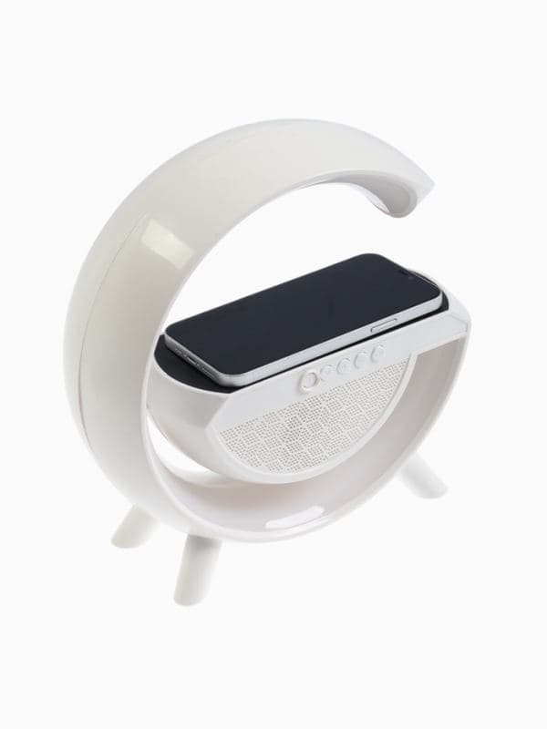 Колонка портативная - ночник, Bluetooth, беспроводная зарядка, часы, RGB-подсветка, 15 Вт, 3 А, белая — фото 5