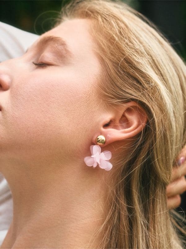 Серьги «Цветы орхидеи» объёмные, розовые в золоте — фото 1