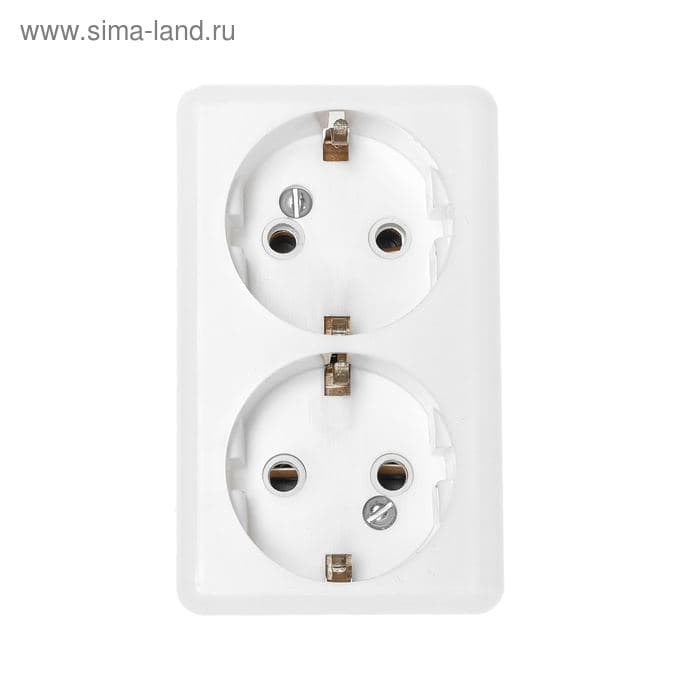 Розетка «Элект» РА 16-011, 16 А, 250 В, двухместная, открытая, с заземлением, белая — фото 3