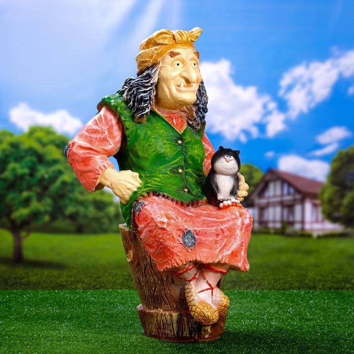Садовая фигура из полистоуна «Баба Яга на ступе с кошкой», 74×36×40 см, МИКС — фото 4
