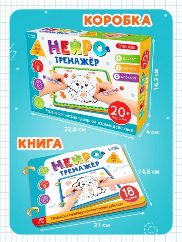 Набор для развития «Нейротренажёр для двух рук», маркеры, мячики, плакат — фото 3