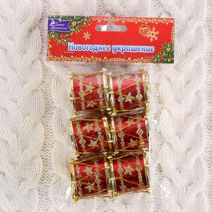 Ёлочные игрушки 6 шт. «Барабан» звезда, 3.5×3.5 см, красный — фото 4