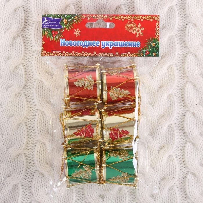 Ёлочные игрушки 6 шт. «Барабан» ёлочка, 3.5×3.5 см, МИКС — фото 3