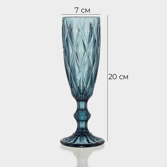 Бокалы для шампанского Magistro «Круиз», 160 мл, 7×20 см, стекло, синие, набор 2 шт. — фото 2