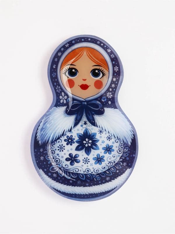 Блюдо сервировочное «Новый год», 14.5×22 см, в форме матрёшки, синее, белое, стекло — фото 2