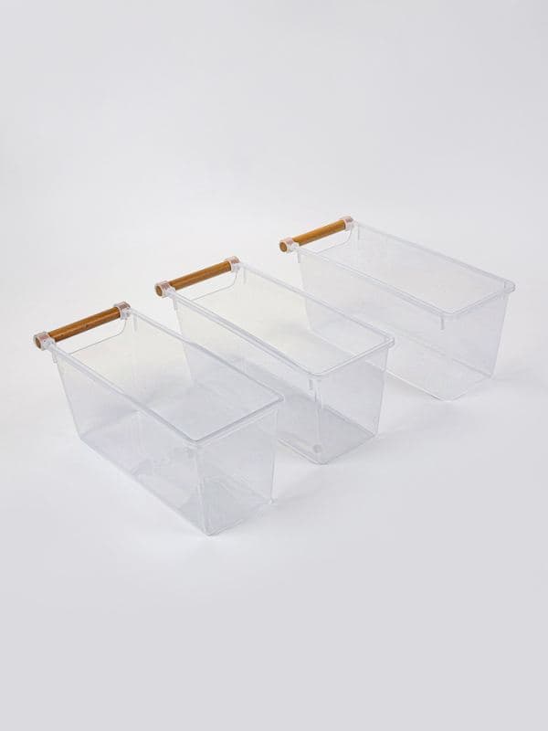 Корзины для хранения Wood Fusion, набор 3 шт.: 33×13×14 см, пластик, буковое дерево — фото 3