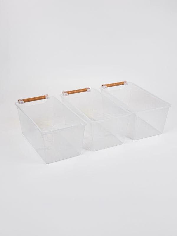 Корзины для хранения Wood Fusion, набор 3 шт.: 33×18×14 см, пластик, буковое дерево — фото 3
