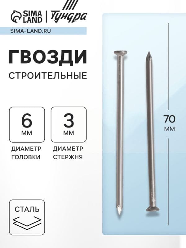 Гвозди ТУНДРА, строительные, ГОСТ 4028-63, без покрытия, 3×70 мм, 25 кг — фото 1