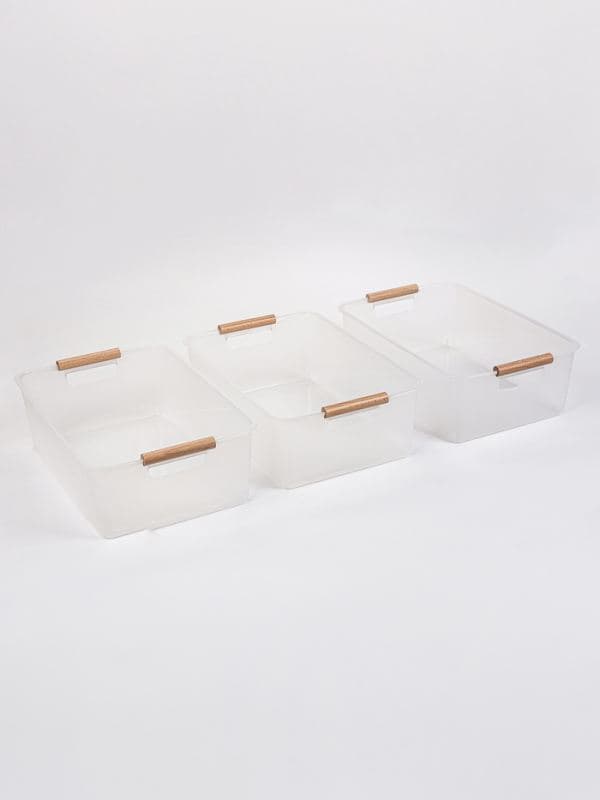 Корзины для хранения Wood Fusion, набор 3 шт.: 33×23×11 см, пластик, буковое дерево — фото 3