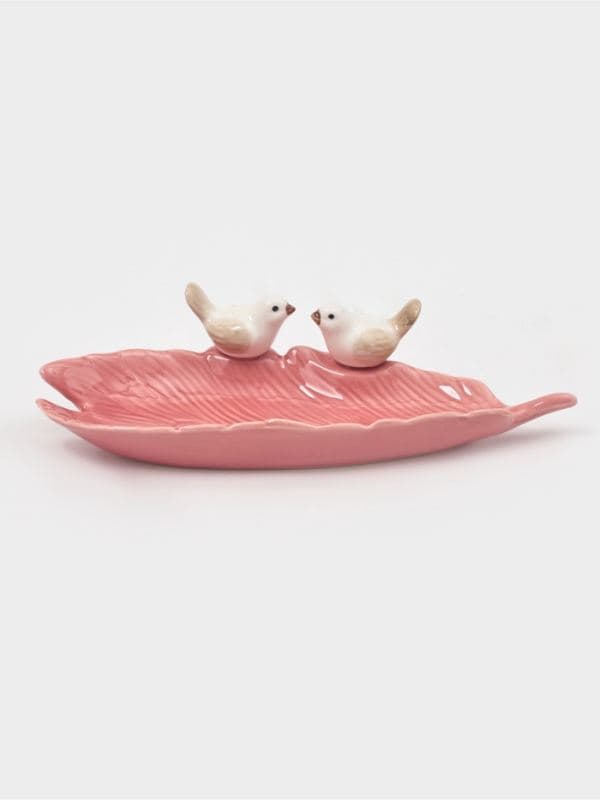 Блюдо сервировочное «Птички на листочке», 21×8×5 см, керамика, розовое — фото 3