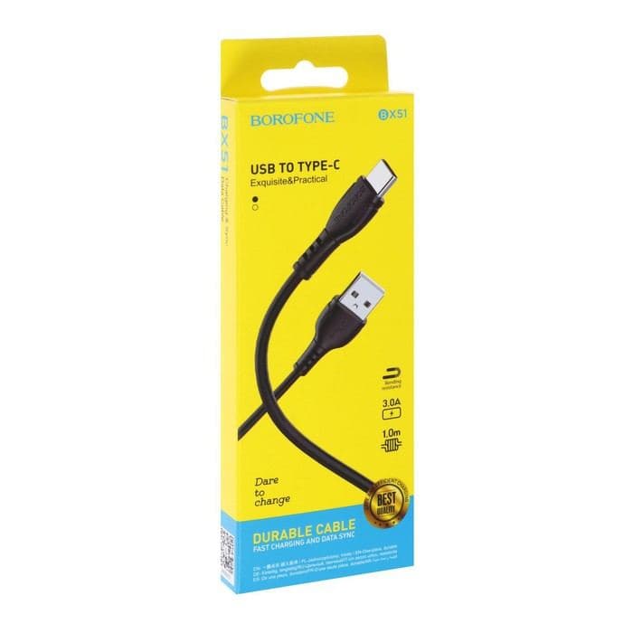 Кабель Borofone BX51, Type-C - USB, 3 А, 1 м, PVC оплётка — фото 4