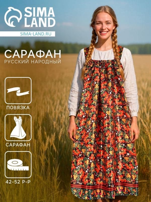 Сарафан карнавальный «Русская девица», р-р 42-52, черный — фото 1