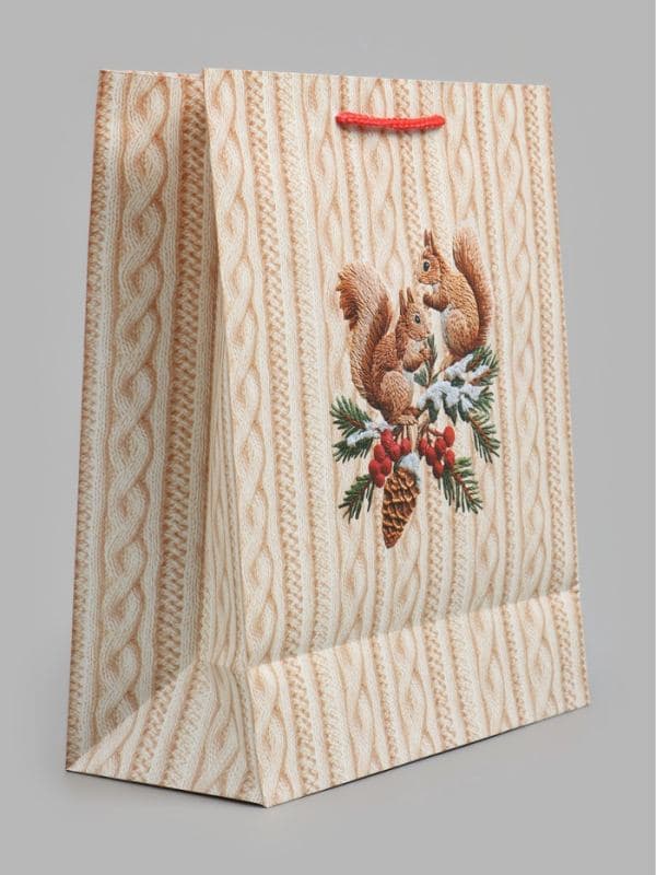 Пакет подарочный ламинированный «Вязаный. Белочки на ветке», M 26×32×12 см — фото 4