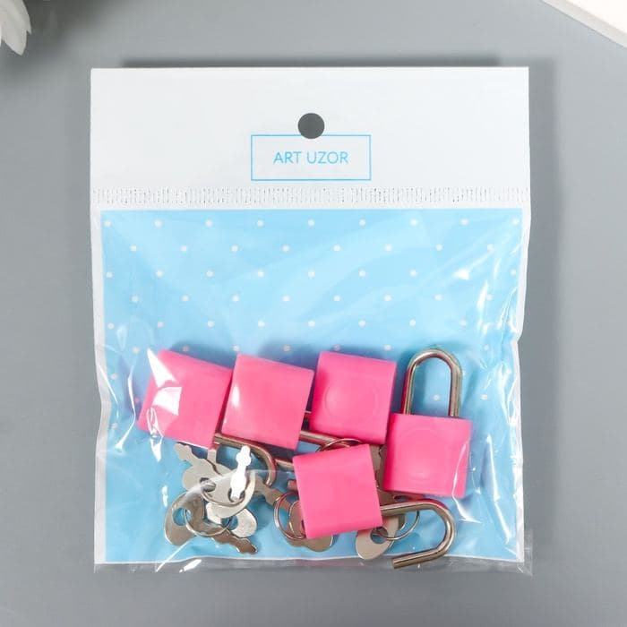 Замочек с ключиком для шкатулки, металл, пластик, набор 5 шт., 3.1×1.9 см — фото 4