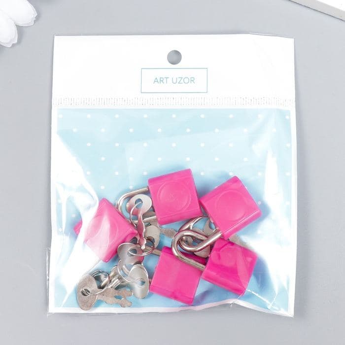 Замочек с ключиком для шкатулки, металл, пластик, набор 5 шт., 3.1×1.9 см — фото 5