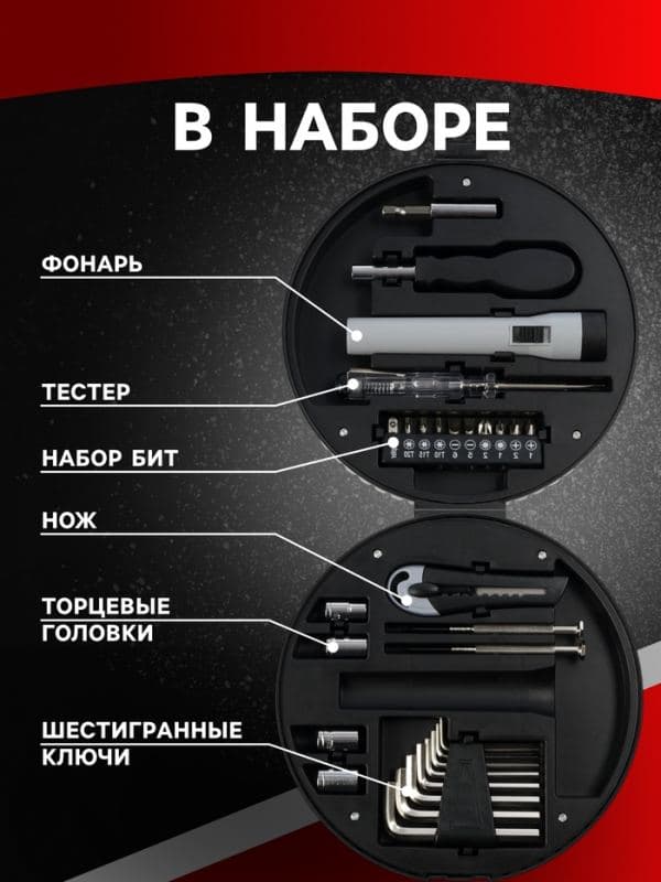 Набор инструментов ТУНДРА, подарочный пластиковый кейс «Колесо», 29 предметов — фото 2