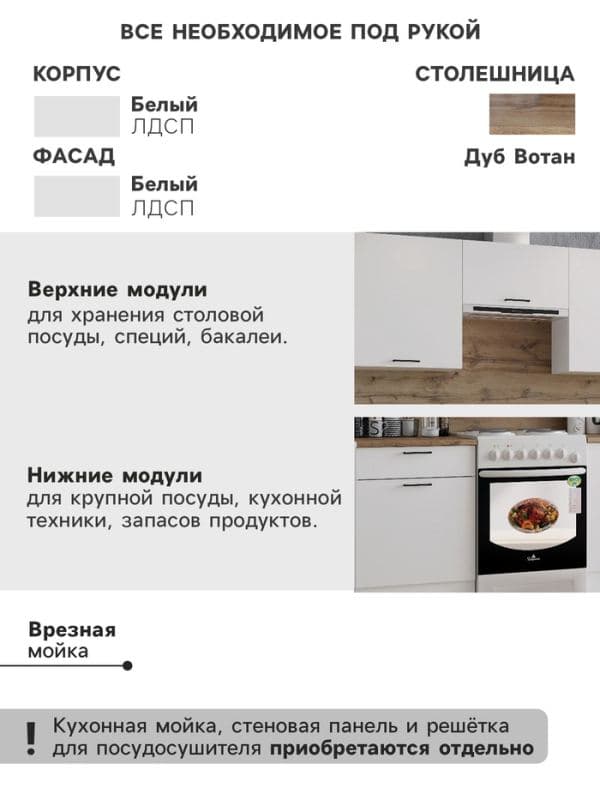 Кухонный гарнитур «Паола», 2400 мм, цвет белый/белый — фото 3