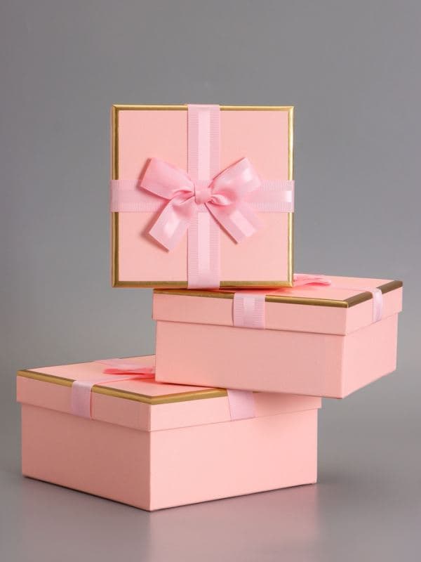 Набор подарочных коробок 3 в 1 квадратные, 19×19×9.5 см, 17×17×8 см, 15×15×6.5 см, с бантом, розовый — фото 3