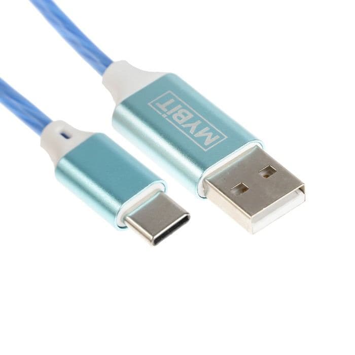 Кабель MYBIT, Type-C - USB, динамическая LED подсветка, 2 А, 1 м, только зарядка — фото 2
