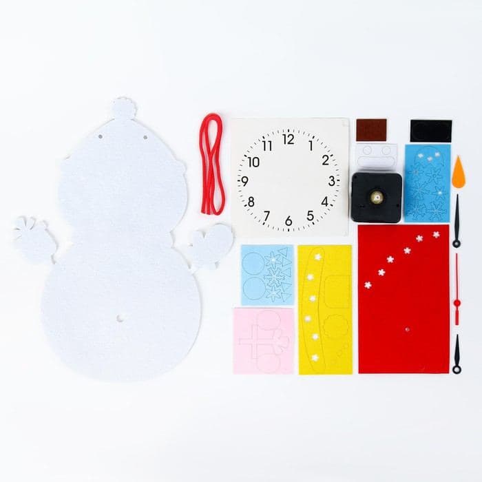Часы настенные детские DIY «Снеговик», сделай сам, новогодние, фетр, плавный ход, 22×29 см — фото 2