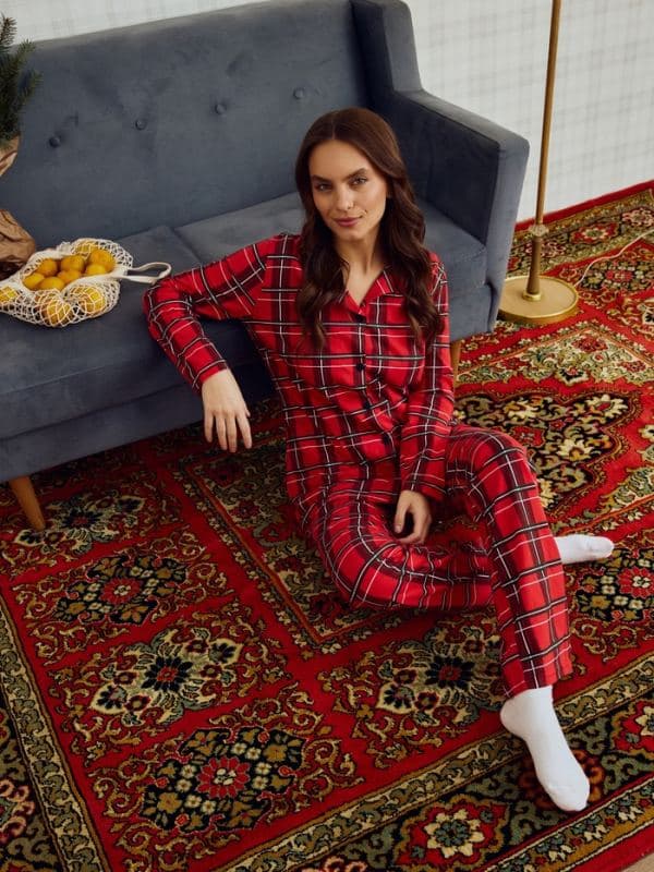 Пижама новогодняя женская: рубашка, брюки, KAFTAN «Клетка» — фото 3