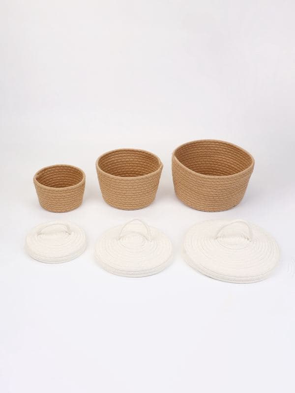 Набор корзин «Мягкость» 3 шт. с крышками: 18×12, 22×13, 27×14 см, хлопок, бежевые — фото 4