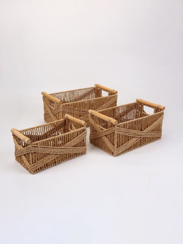 Набор корзин «Намибия» 3 шт.: 27×15×13, 32×19×15, 38×23×16 см, бумага, дерево, бежевые — фото 1